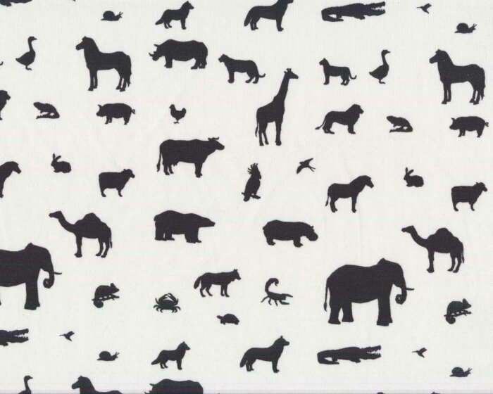 Baumwolljersey TIERE, Tier-Silhouetten, weiß