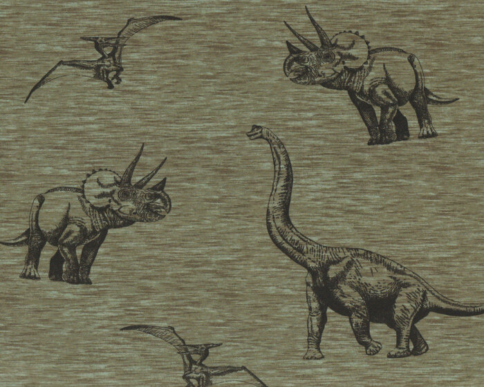 Baumwolljersey PREHISTORICAL, Dinos,  olivgrün Hilco