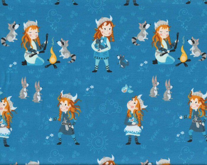 Baumwolljersey DRAGON, Wikingermädchen, aqua