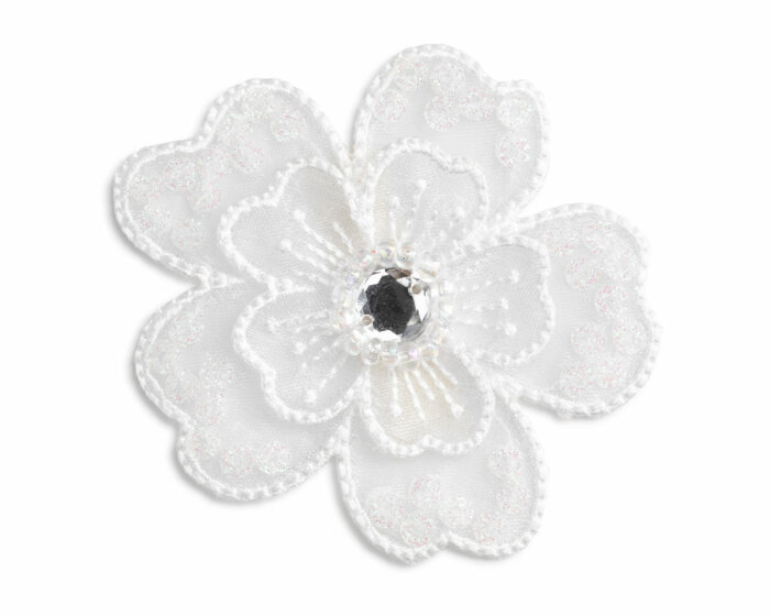 Applikation Blume mit Glasperle aus Organza, bestickt, weiß, Prym