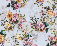 Baumwolljersey FLOWERS, Blumenranken, eisblau