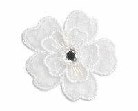 Applikation Blume mit Schmuckstein aus Organza, bestickt, weiß, Prym