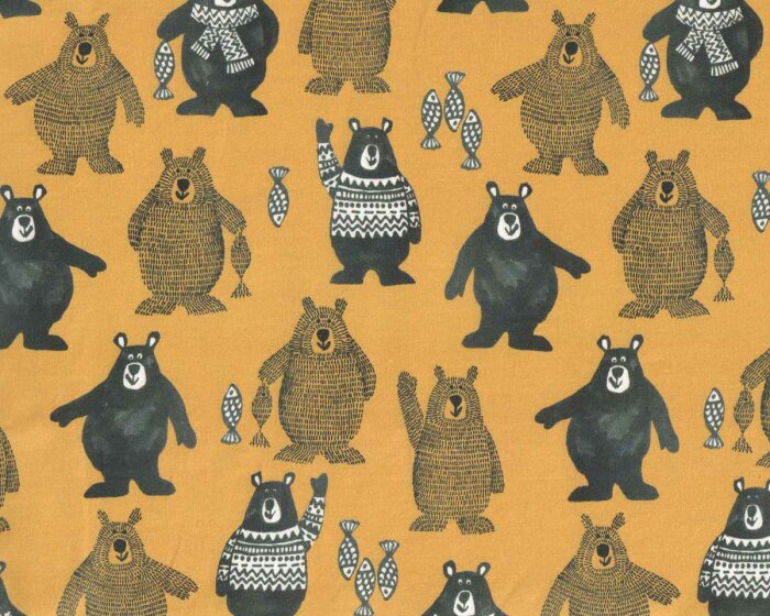 Sweatstoff FOLK BEAR, Bären, senfgelb, Hilco