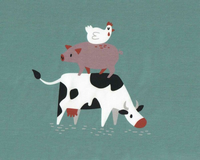 80-cm-Panel Baumwolljersey ANIMAL STACK, Bauernhoftiere, Käselotti