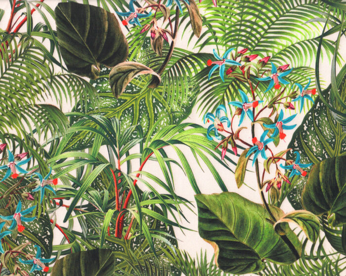 Deko-Baumwollsatinstoff GUINEA, Fächerpalmen, grün