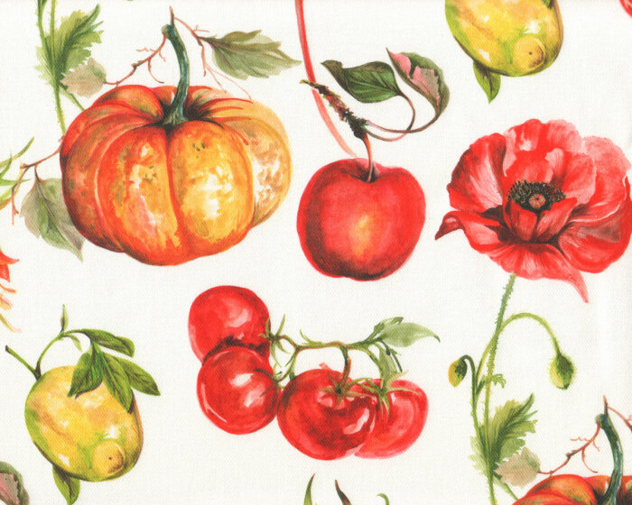 Canvas-Dekostoff CITROUILLE, Kürbis und Mohn