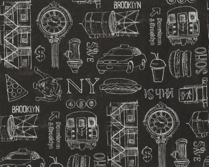 Deko-Baumwollstoff SOHO, New York Signs, schwarz