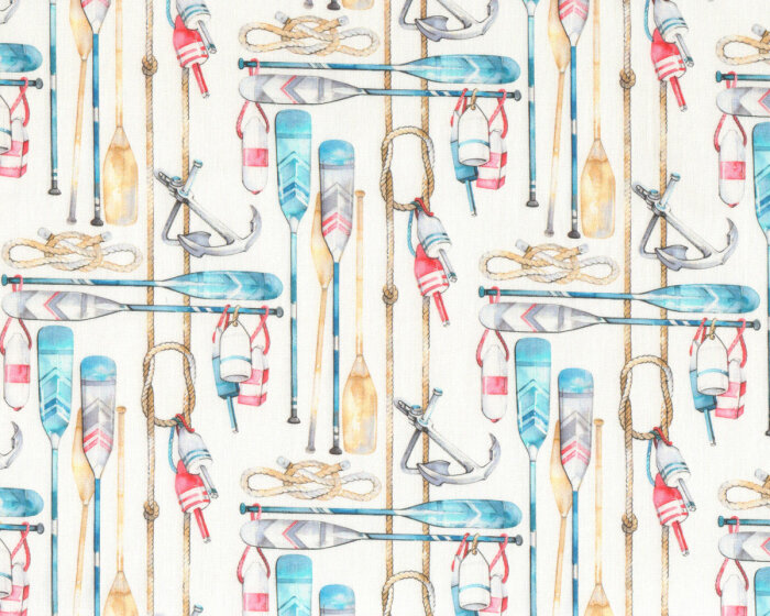 Deko-Baumwollstoff RAMES, Ruder und Seile