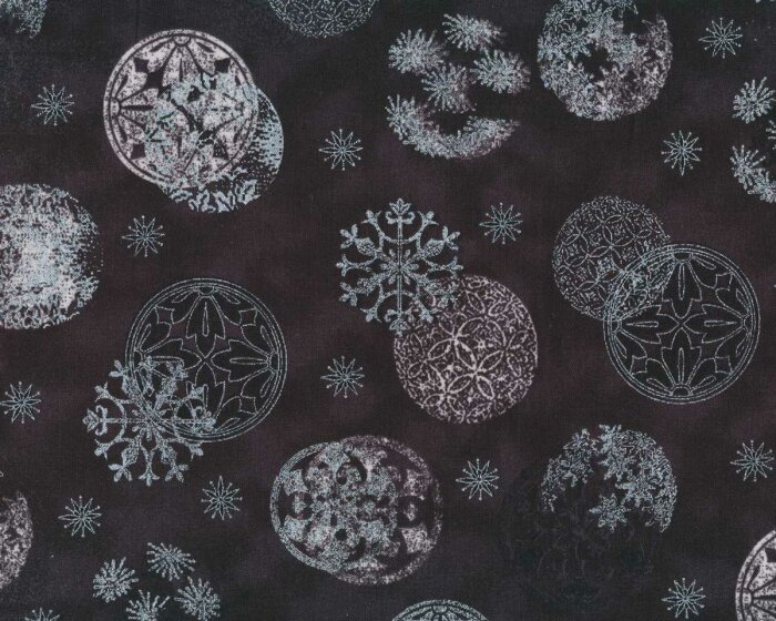 Metallic-Patchworkstoff MAGIC CHRISTMAS, Weihnachtskugeln, anthrazit-silber metallic