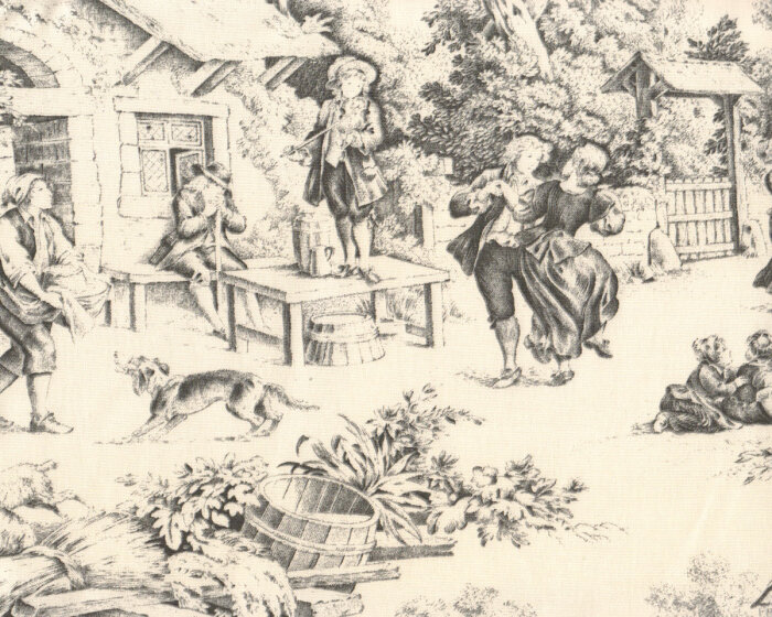 Dekostoff Toile de Jouy FESTIN, Landschaftsidyll, natur-anthrazit