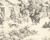 Dekostoff Toile de Jouy FESTIN, Landschaftsidyll, natur-anthrazit