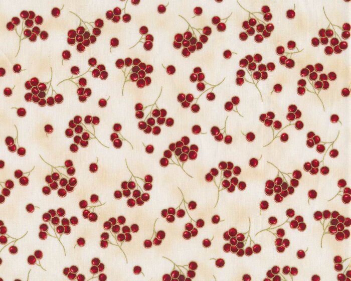 Metallic-Patchworkstoff HOLIDAY FLOURISH, Beerenzweige, creme-gold, Robert Kaufman