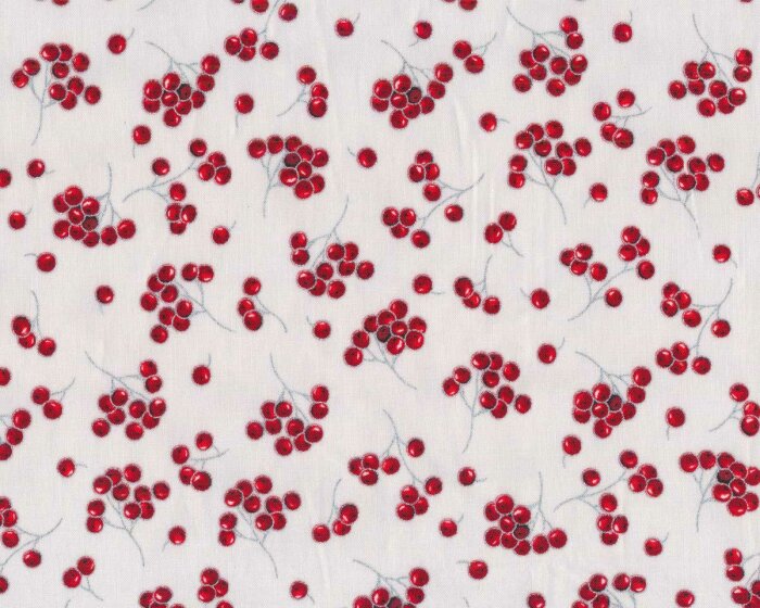 Metallic-Patchworkstoff HOLIDAY FLOURISH, Beerenzweige, weiß-silber, Robert Kaufman