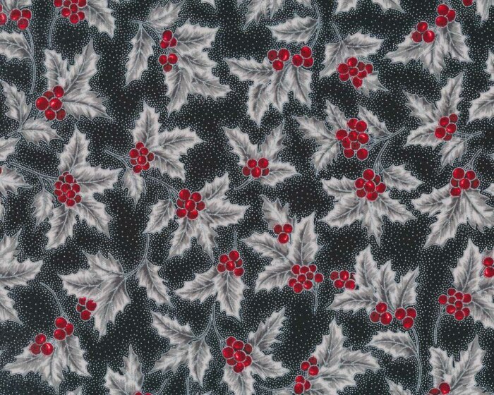 Metallic-Patchworkstoff HOLIDAY FLOURISH, Ilex, schwarz-silber, Robert Kaufman
