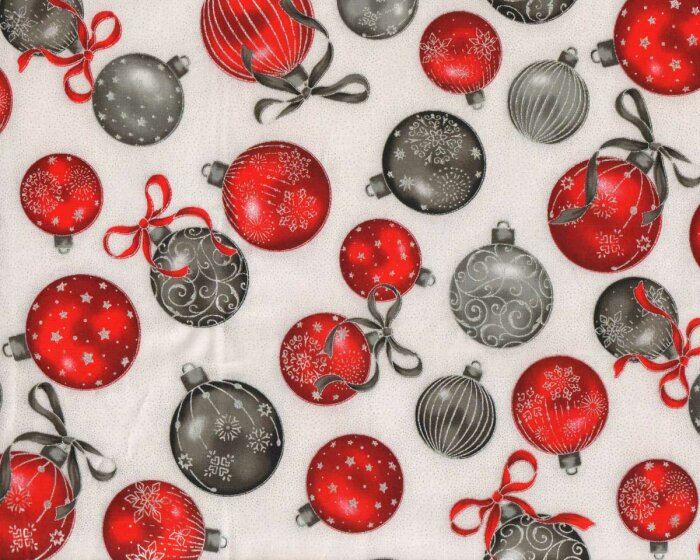 Metallic-Patchworkstoff HOLIDAY FLOURISH, Kugeln, antikweiß-silber, Robert Kaufman