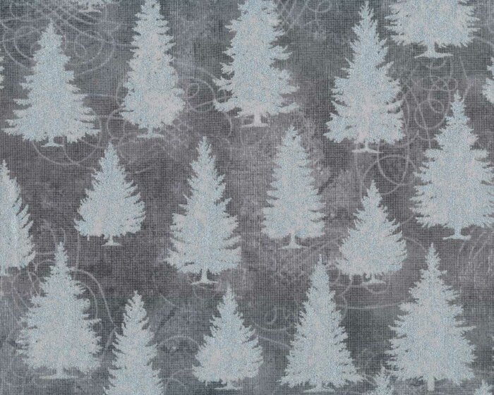 Metallic-Patchworkstoff WINTERS GRANDEUR, Tannenbäume, grau-silber, Robert Kaufman