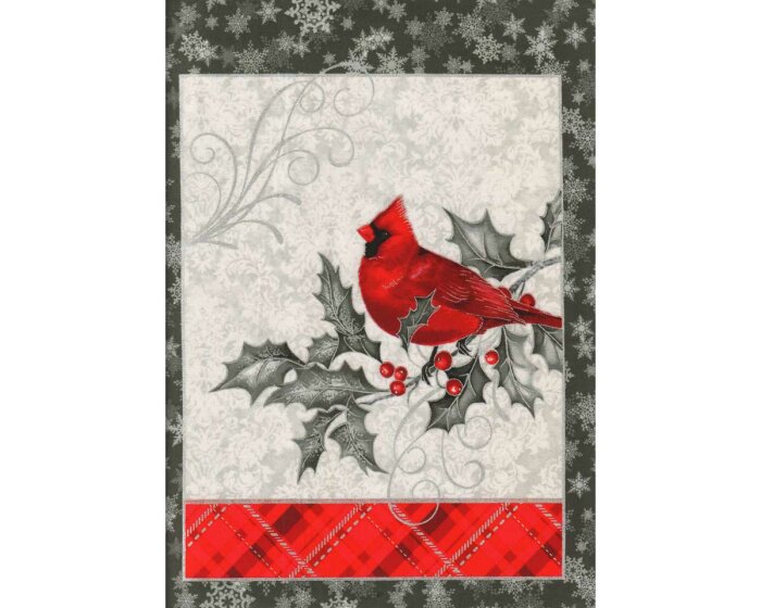 60-cm-Rapport Metallic-Patchworkstoff WINTERS GRANDEUR, Weihnachtsvögel, Robert Kaufman