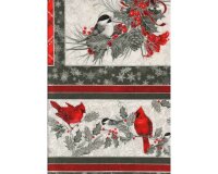 60-cm-Rapport Metallic-Patchworkstoff WINTERS GRANDEUR, Weihnachtsvögel, Robert Kaufman
