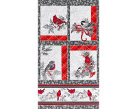 60-cm-Rapport Metallic-Patchworkstoff WINTERS GRANDEUR, Weihnachtsvögel, Robert Kaufman