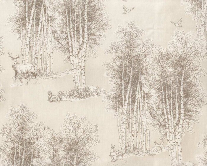 Metallic-Patchworkstoff WILDWOOD GRACE, Birkenwald mit Tieren, natur-silber, Robert Kaufman