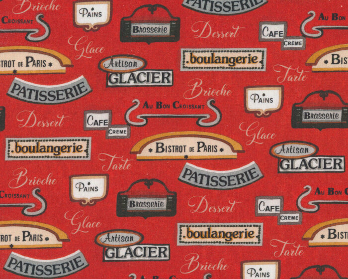 Patchworkstoff PENICHE, Paris Schrift, tomatenrot