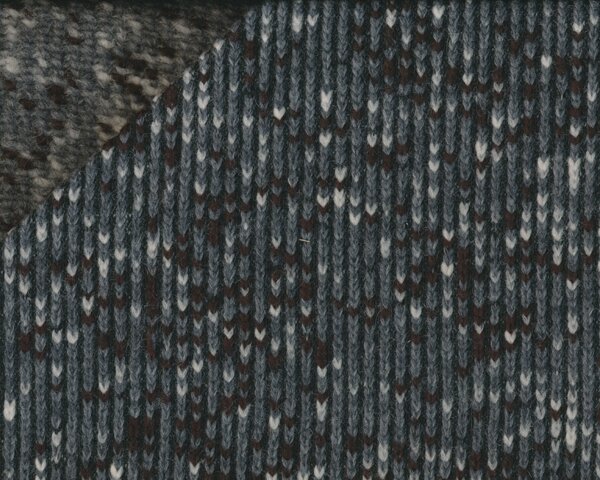 1,10 m Reststück Dicker Strickstoff, Wollstrickmischung mit Mohair "Hendrik", grob meliert, grau-braun