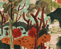 Viskose-Jersey LOTTIKA, Landschaft mit Bäumen, terracotta, Toptex