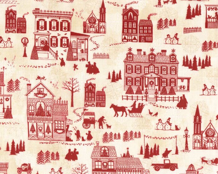 Patchworkstoff HOME FOR THE HOLIDAYS, Weihnachtsstadt, rot-creme, Studio E
