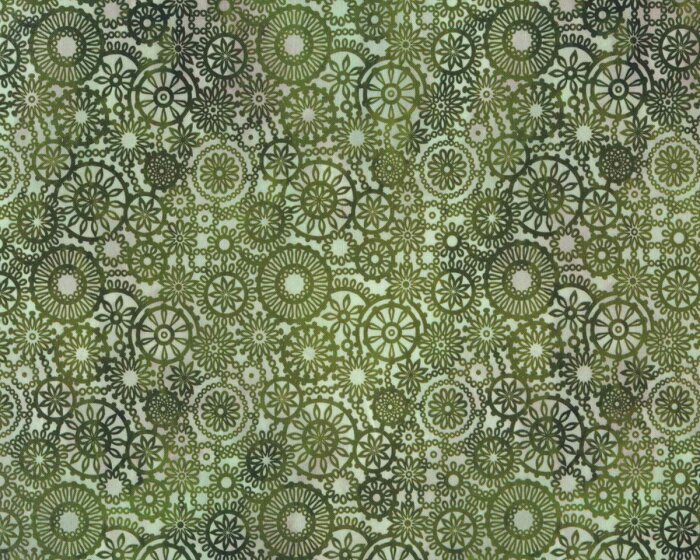 Patchworkstoff SEASONS, Kaleidoskop-Blüten, olivgrün, In the Beginning