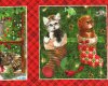 60-cm-Rapport Patchworkstoff FIRESIDE KITTENS, Katzen-Weihnachtsbilder, Henry Glass