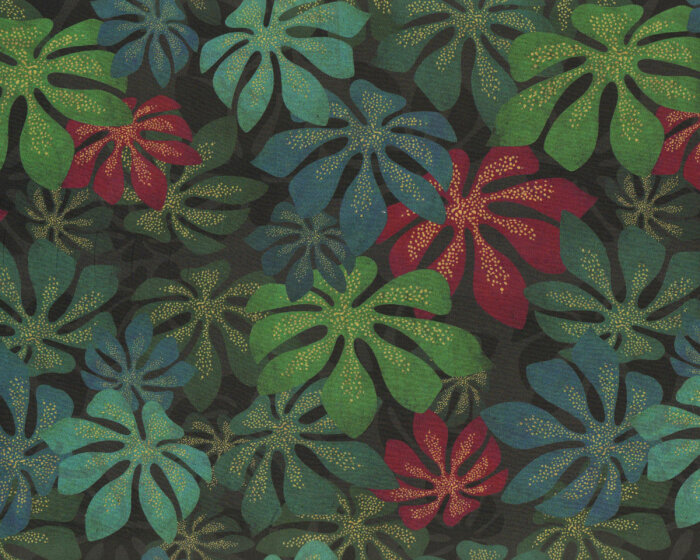 Italienischer Baumwollstretchstoff CARMELIA, Monsterablätter, grün