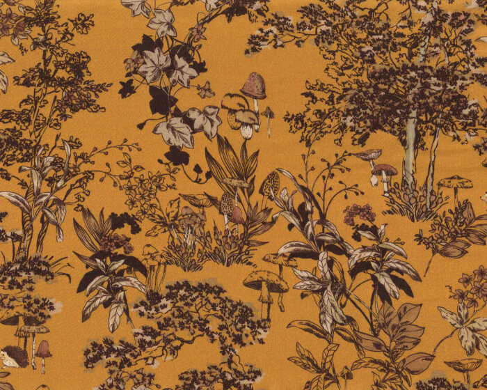 Italienischer Viskosesatinstoff  ANTERO, Wald mit Pilzen