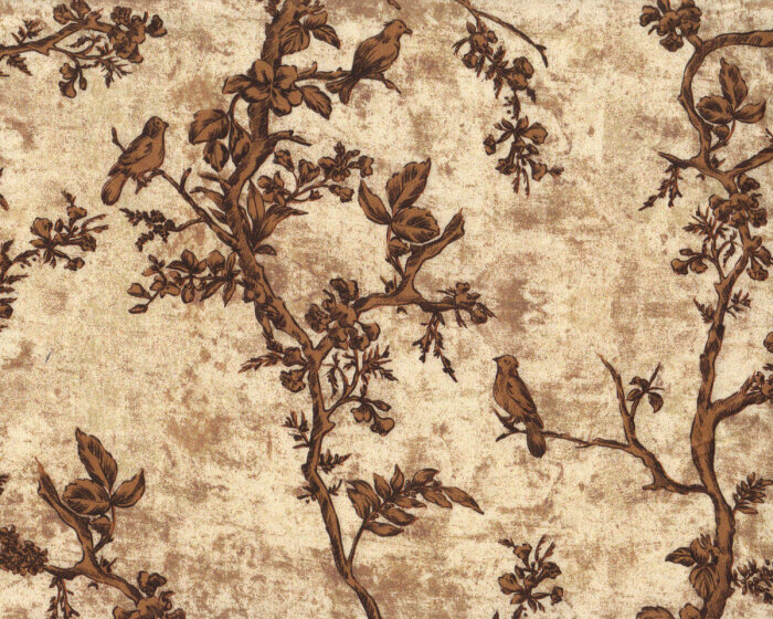 Italienischer Viskosesatinstoff  ANTERO, Zweige mit Vögeln