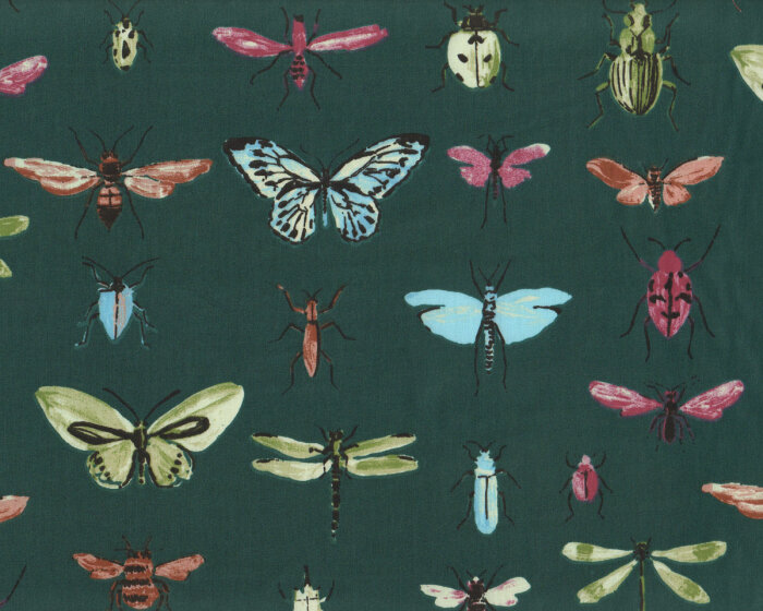 Deko-Baumwollstoff LIBELLULE, Insekten, petrol