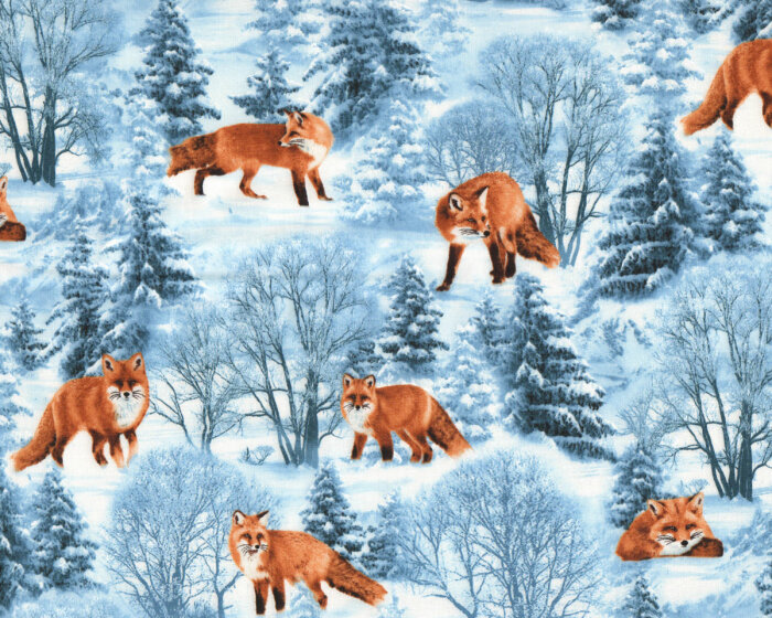Patchworkstoff WINTER HIKE, Füchse im Wald, Timeless Treasures