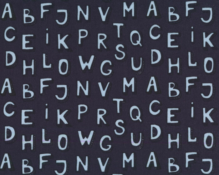 Baumwollstoff STAY HEALTHY, Alphabet, dunkelblau, Hilco