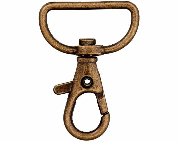 Karabinerhaken aus Metall, schmal, Union Knopf altmessing gold 32 mm