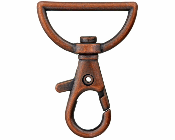 Karabinerhaken aus Metall, schmal, Union Knopf altkupfer 20 mm