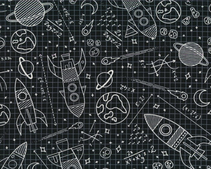 Fluoreszierender Patchworkstoff GLOW IN THE DARK, Raumschiffe, Timeless Treasures