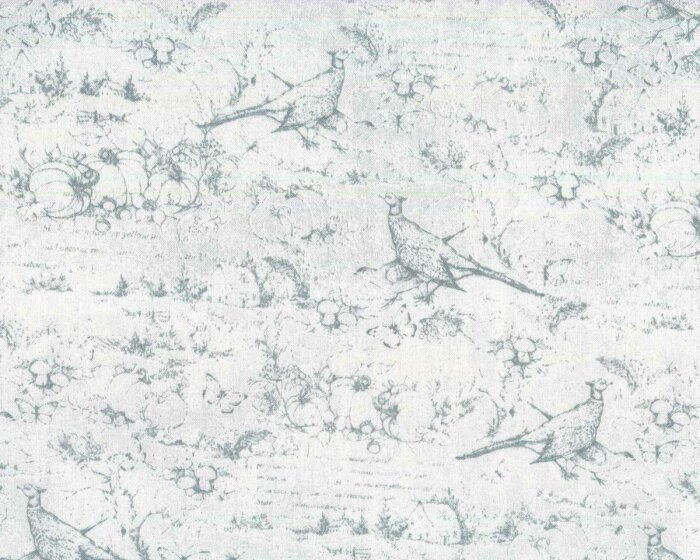 Patchworkstoff SEEDS OF GRATITUDE, Landschaft mit Fasan, mintgrau, Wilmington Prints
