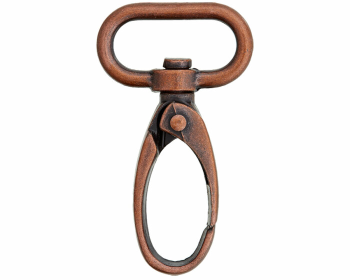 Karabinerhaken aus Metall, breit, Union Knopf altkupfer 30 mm