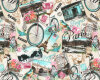 Patchworkstoff PARIS ATELIER, Collage mit Fahrrad, Timeless Treasures