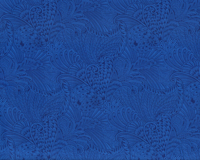 Patchworkstoff PEACOCK FLOURISH, Pfauenfeder-Muster, blau, Ann Lauer