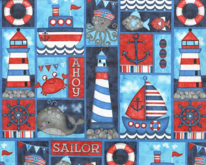 60-cm-Rapport Patchworkstoff ANCHORS AWAY, maritime Bilder, Studio E