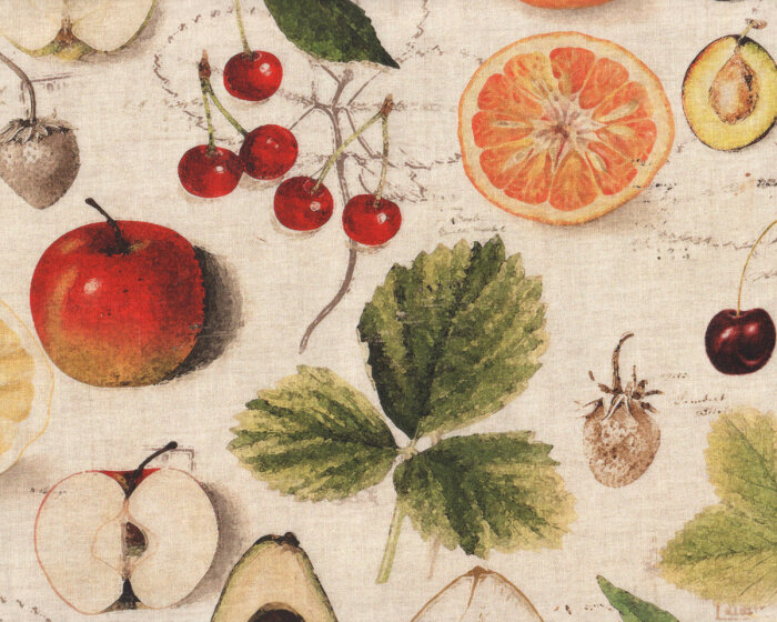Überbreiter Dekostoff BOTANIK, Früchte, orange-natur
