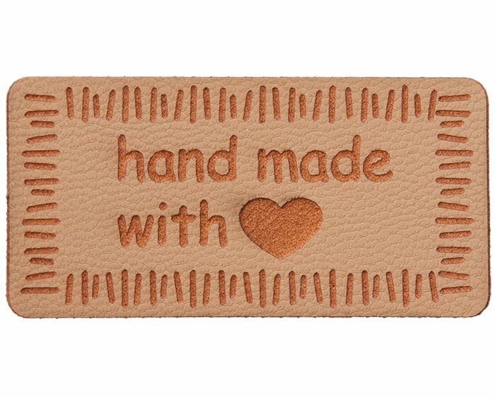 Label zum Annähen HANDMADE, Union Knopf dunkelbeige