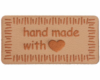 Label zum Annähen HANDMADE, Union Knopf dunkelbeige