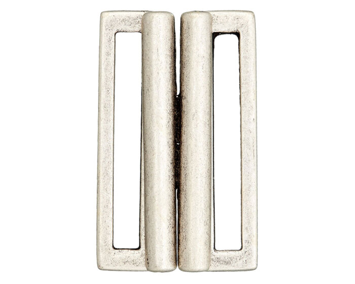 Bikiniverschluss aus Metall, eckig, silber und altmessing, Union Knopf altsilber