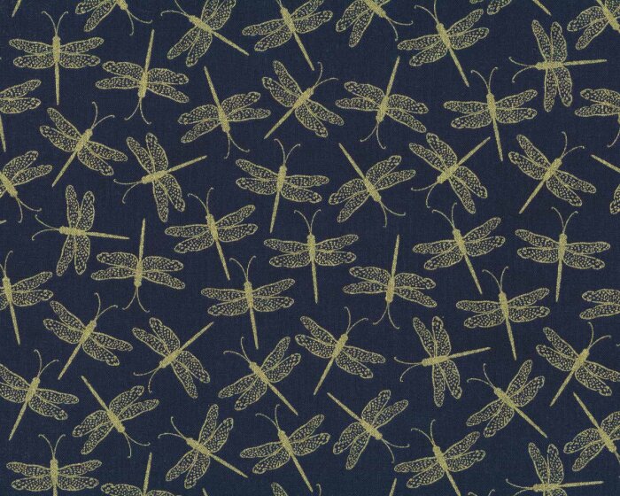 Metallic-Patchworkstoff MOONLIGHT SERENADE, Libellen, marineblau, Greta Lynn