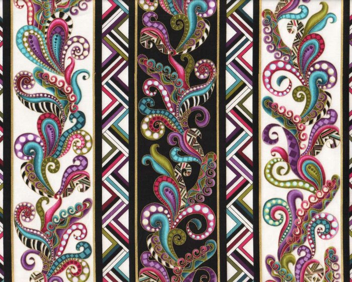 Metallic-Patchworkstoff DOG ON IT, Paisley-Bordüre, Ann Lauer